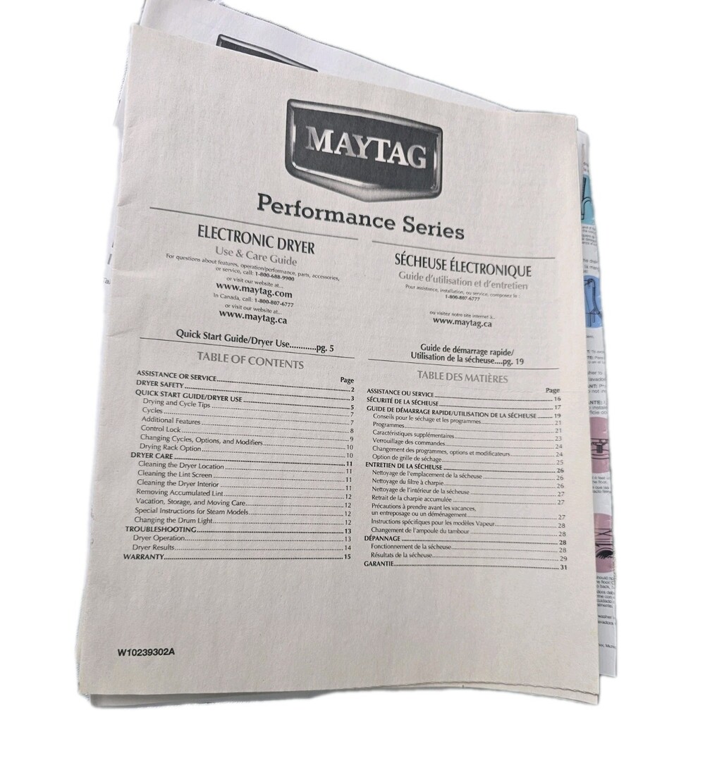 Maytag Washer & Dryer User Guides, Installation Laundry Manual & Operating Manua